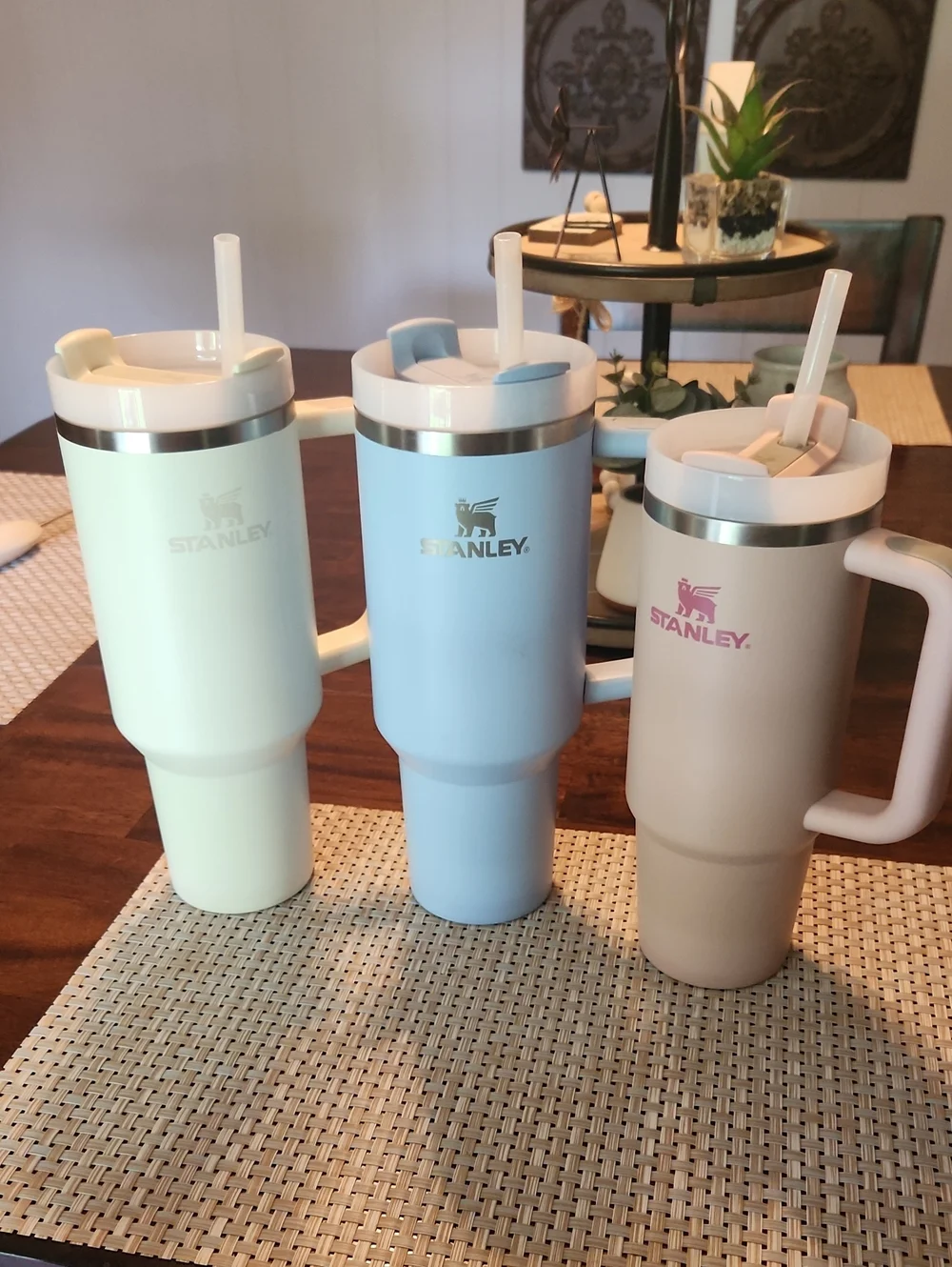 Stanley Travel Tumblers Trio in Light Blue, Cream, and Pink Dusk